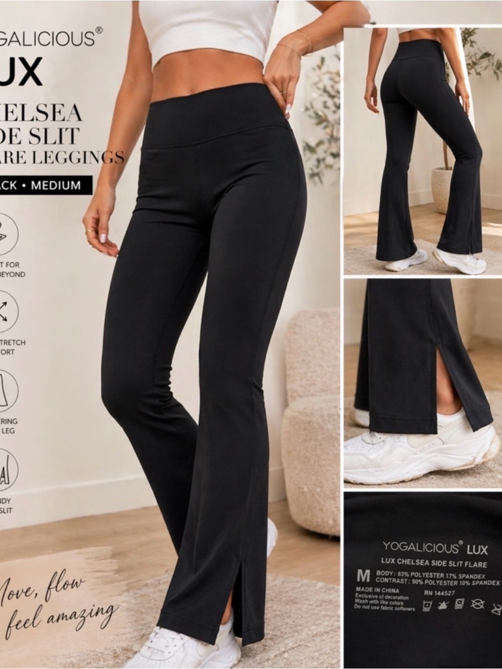 Yogalicious Lux Black Side-Slit Flare Leggings Sz S
